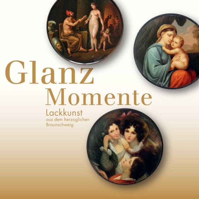 Buchcover mit dem Titel Glanz Momente und drei runden Lackkunst-Motiven