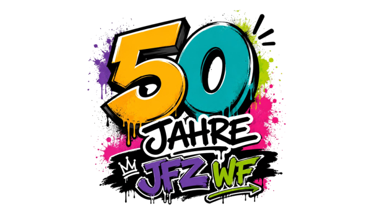 Bunte Graffiti-Grafik mit der Aufschrift 50 Jahre JFZWF