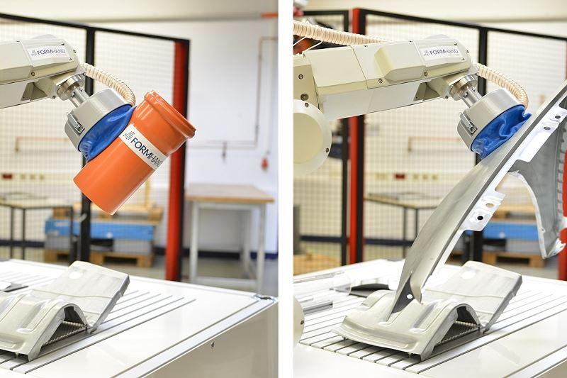 Der Greifarm kann durch das flexible Kissen und die Ansaugtechnik unterschiedlichste Gegenstände fixieren.